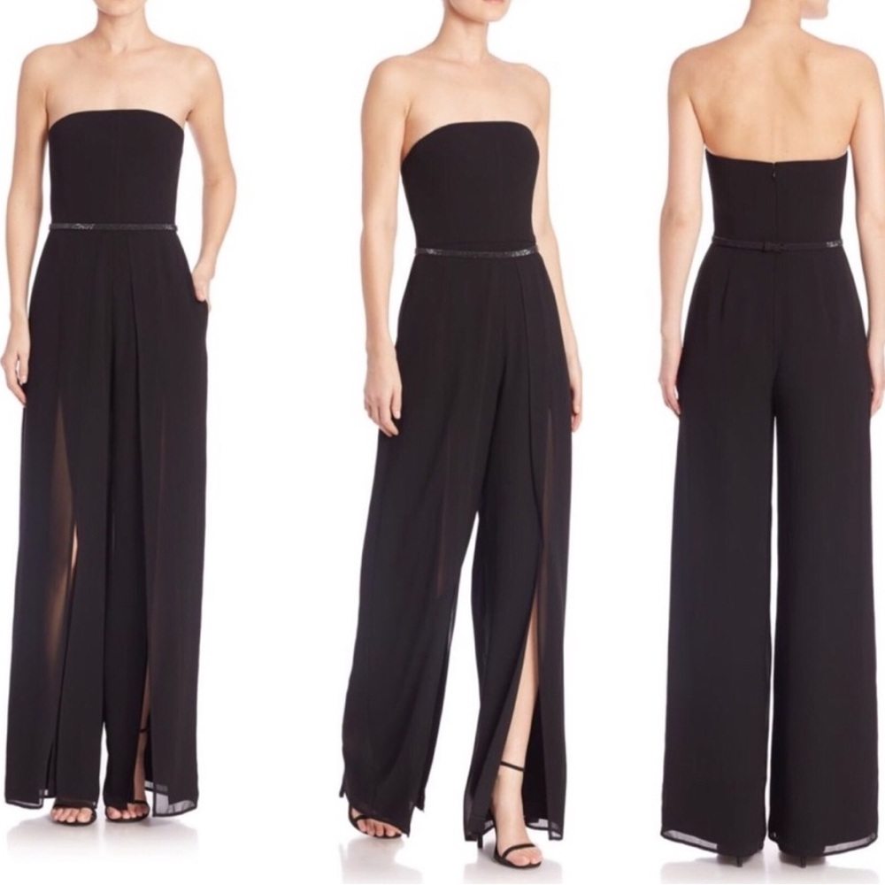 Halston Heritage Women’s Size 12 Jumpsuit Black Strapless Wide Leg NWT